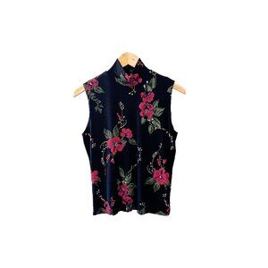 Vintage 90s Susan Lawrence Black Floral Turtleneck.